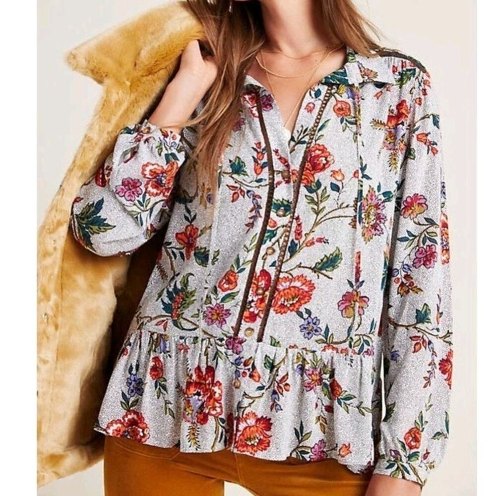 Maeve by Anthropologie Janie Floral Relaxed Peasant Blouse Size‎ 00P